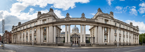 Panorama of the main entrance facade of the Government Buildings - Tithe an Rialtais in Dublin, Ireland.