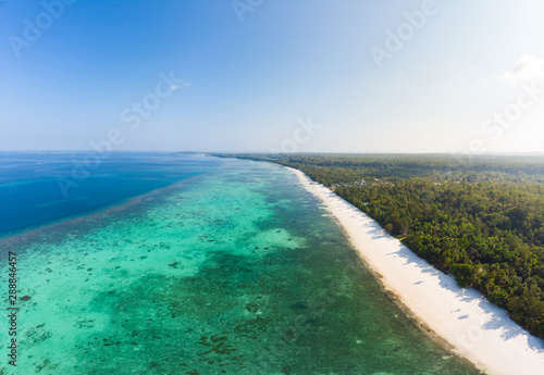 Aerial view tropical beach island reef caribbean sea at Pasir Panjang, Kei Islands, Indonesia Moluccas archipelago. Top travel destination, best diving snorkeling, stunning panorama. © fabio lamanna