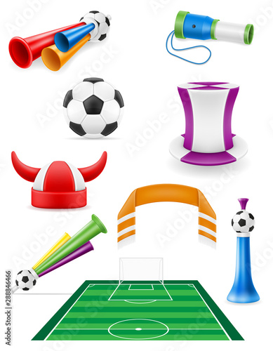set of soccer football fan items and accessories vector illustration