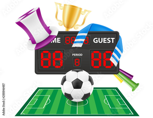 set of soccer football fan items and accessories vector illustration