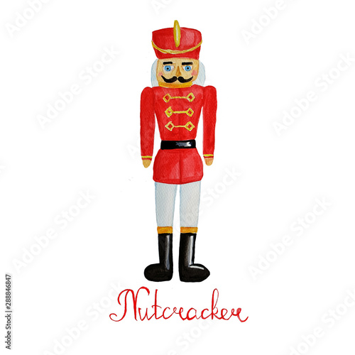 Foto Watercolor hand drawn wooden toy soldier - nutcracker