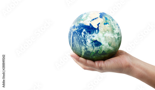 Globe  earth in human hand. Earth image provided by Nasa