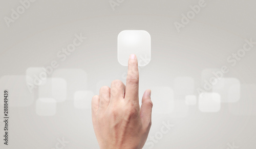Hands touching button screen interface global connection customer networking photo
