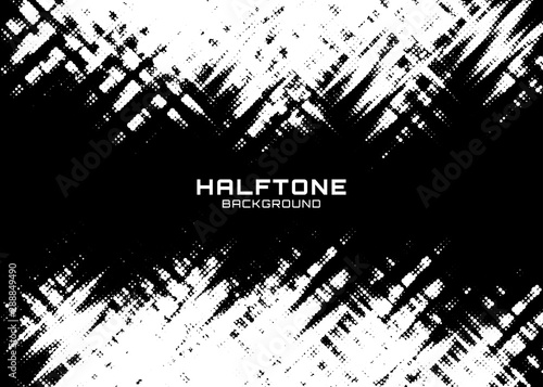 Halftone dots gradient pattern texture horizontal background. Frame using halftone circle zigzag grunge pattern for design of posters, flyers, brochures, covers. Vector zigzag spotted illustration.