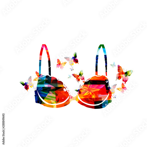 Colorful women's bra with butterflies isolated vector illustration design. Women's lingerie background