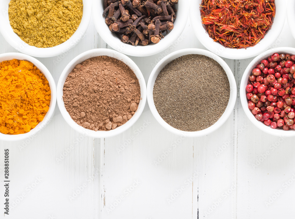Various spices selection. Isolated on white background Various spices selection. Isolated on white background