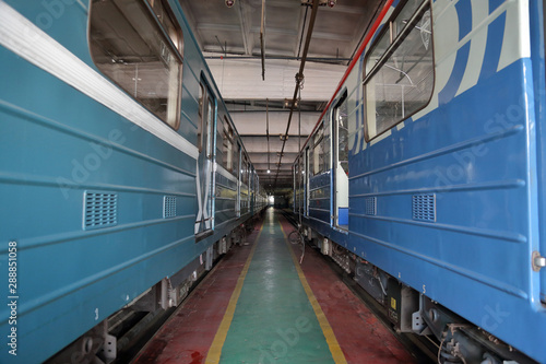 Inside the Severnoe electric depot for the maintenance and repair of passenger trains and cars of the city metro. Moscow, Russia