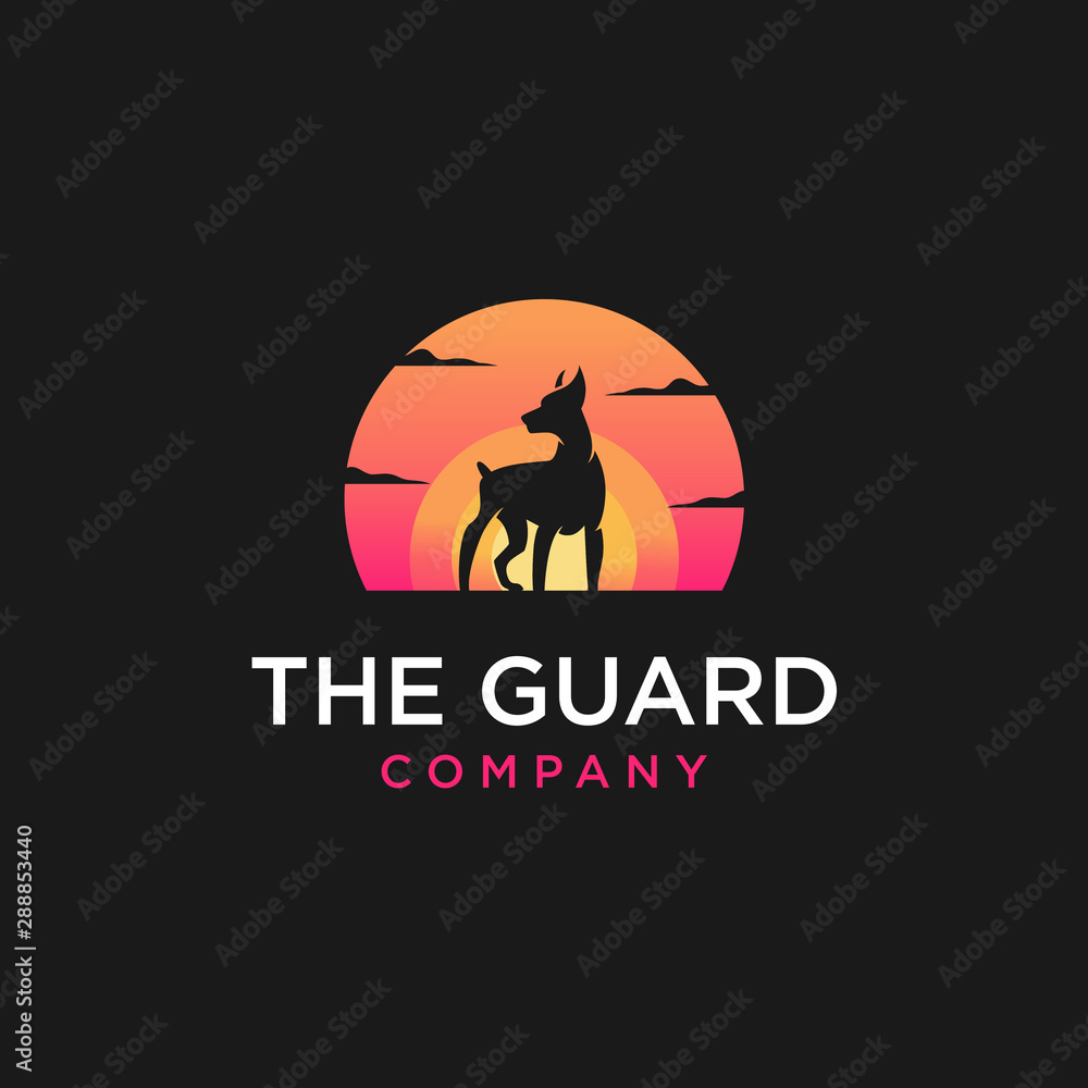 dog sunset logo design vector illustration