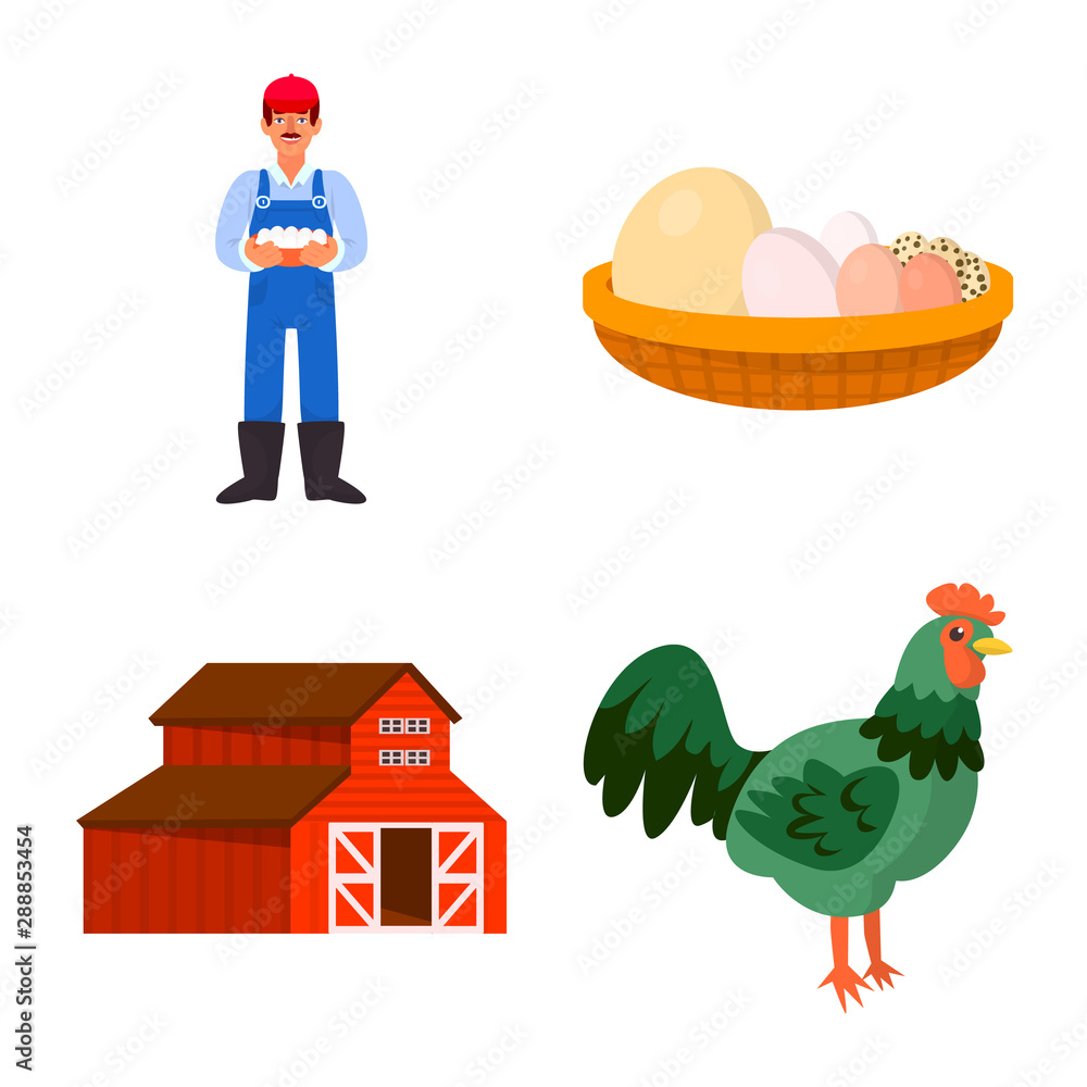 Isolated object of farm and poultry icon. Set of farm and agriculture stock symbol for web.