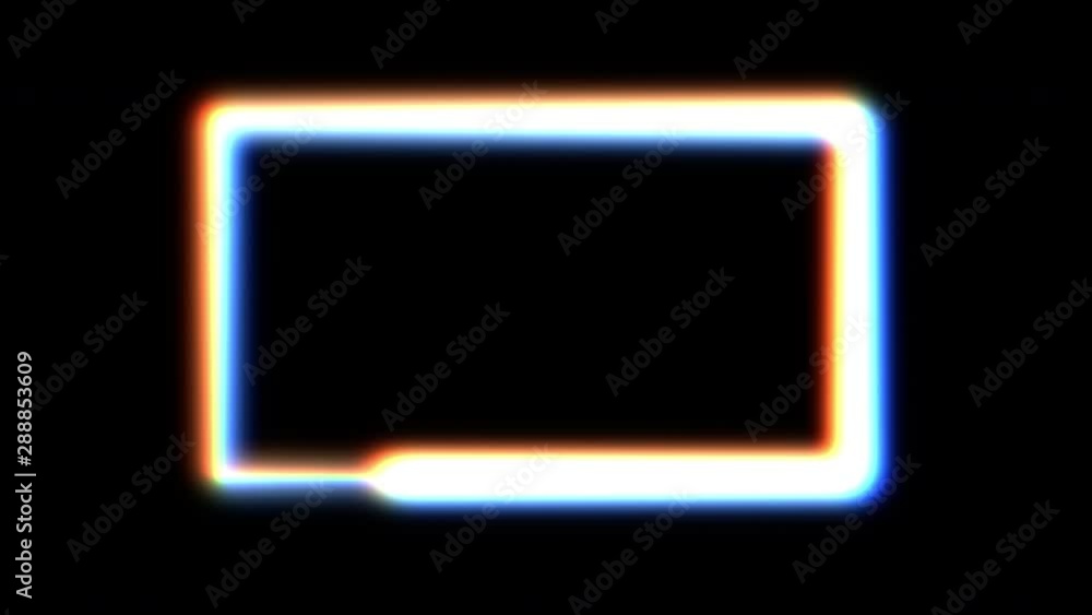 Animated neon rectangular frame.White, red, blue. Light distortion. Alpha channel.