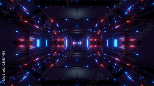 dark space sci-fi tunnel corridor with futuritic reflection 3d rendering wallpaper background