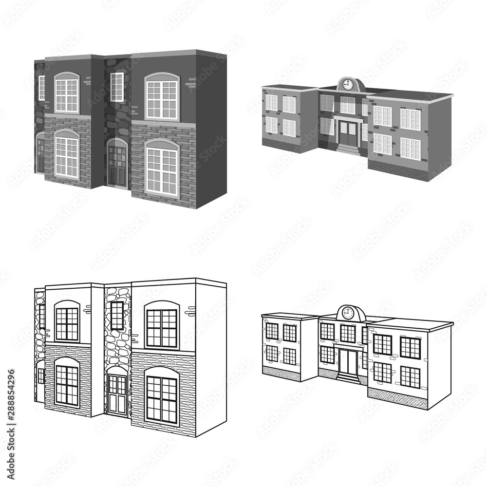 Fototapeta premium Isolated object of facade and housing logo. Collection of facade and infrastructure stock vector illustration.