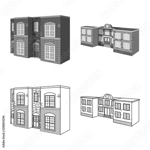 Isolated object of facade and housing logo. Collection of facade and infrastructure stock vector illustration.