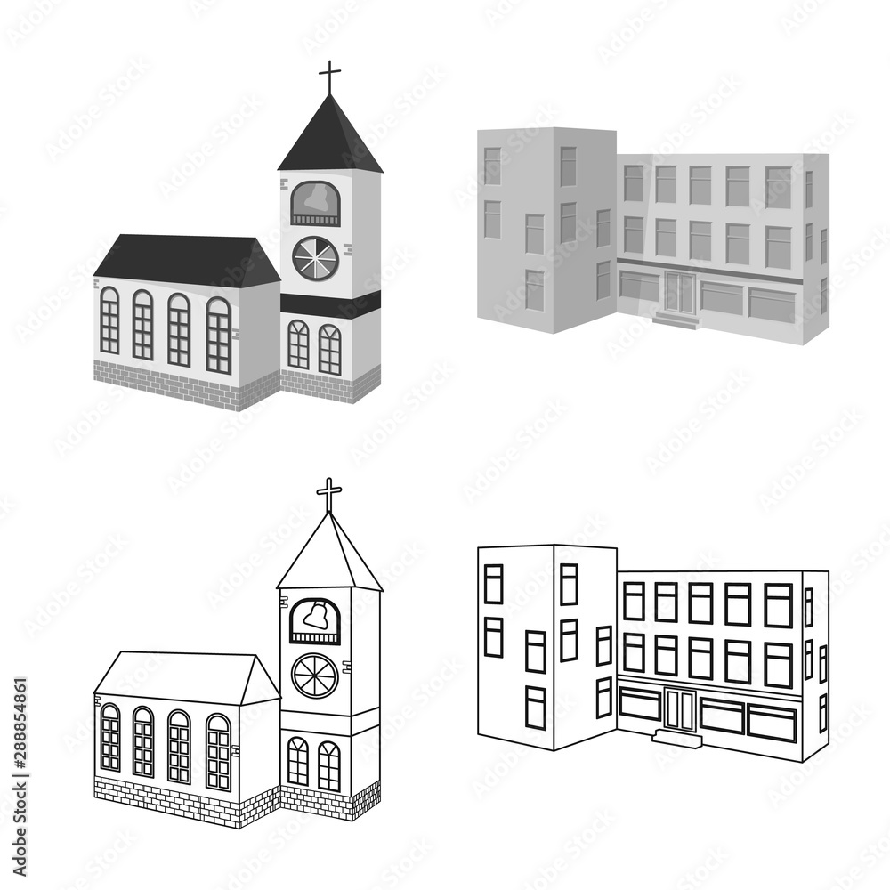 Isolated object of facade and housing symbol. Set of facade and infrastructure vector icon for stock.