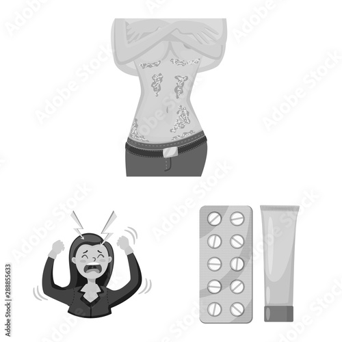 Vector illustration of medical and pain icon. Collection of medical and disease vector icon for stock.