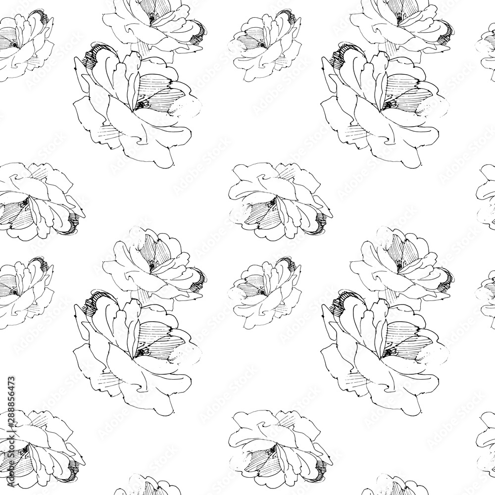 Vector seamless pattern of roses, graphic drawing ink and pen. Vector seamless pattern of roses, graphic drawing ink and pen.