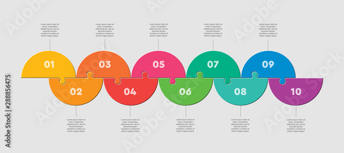 Half circles ten puzzle jigsaw vector infographic