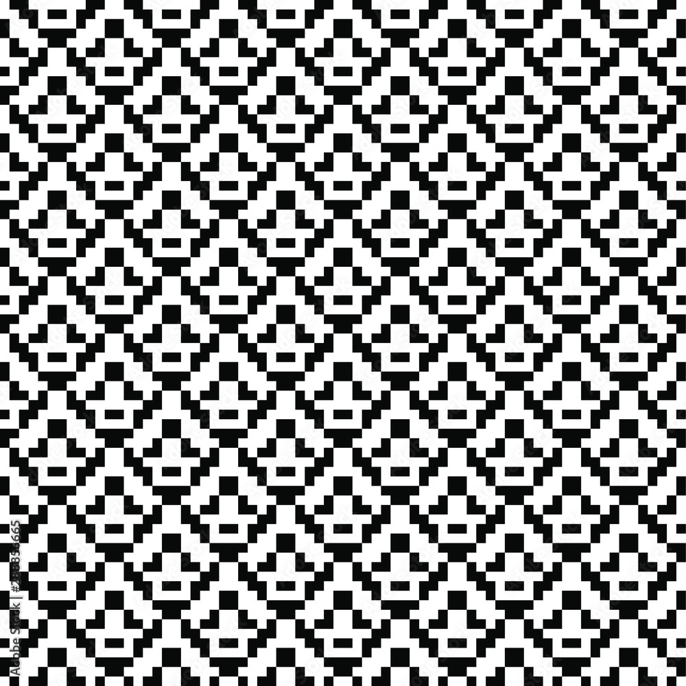 Seamless geometric pattern. Vector abstract background. Black and white texture. Monochrome fabric or wallpaper decoration design. Seamless geometric pattern. Vector abstract background. Black and white texture. Monochrome fabric or wallpaper decoration design.