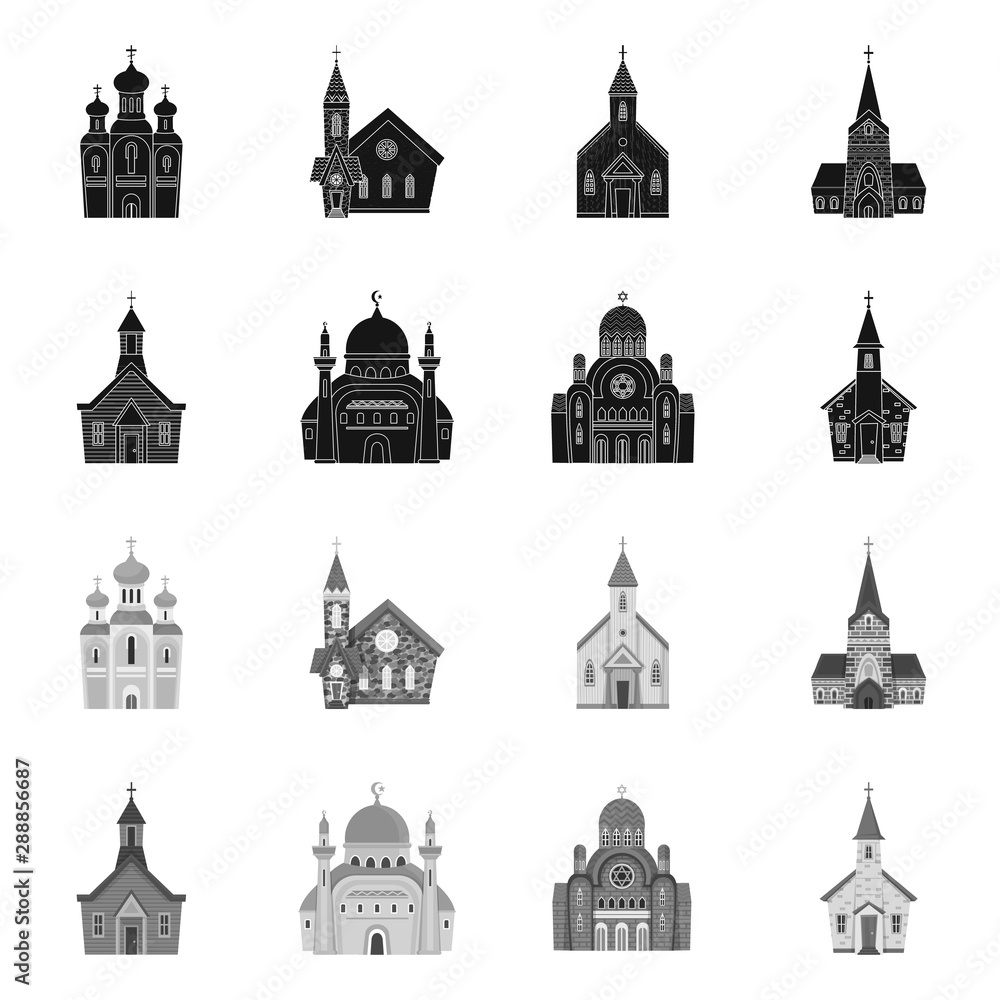 Vector design of cult and temple logo. Collection of cult and parish vector icon for stock.
