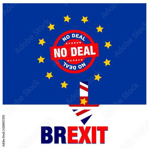 Creative conceptual banner for BREXIT, "no deal" rubber stamp used to show the disagreement/oneness/protest. United Kingdom seperation from EUROPIAN UNION.