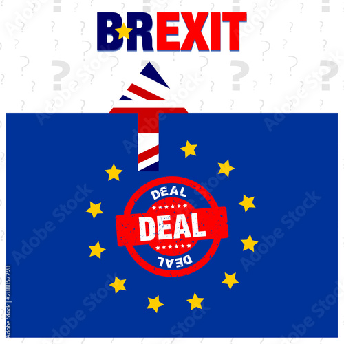 Creative conceptual banner for BREXIT, "deal" rubber stamp used to show the acceptance. United Kingdom exit from European Union, Brexit Deal.
