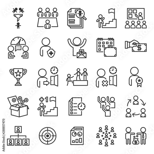 Human Resources Information System or HR Outline Icon Set