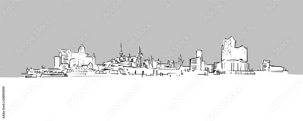 Hamburg Panorama Skyline Vector Sketch