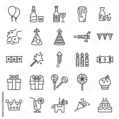 Party and Celebrating Time Outline Icon Set