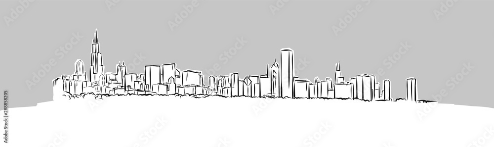 Naklejka premium Chicago Panorama Skyline Vector Sketch
