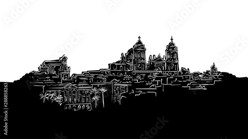Cadiz, Andalusia, Panorama Silhouette Drawing