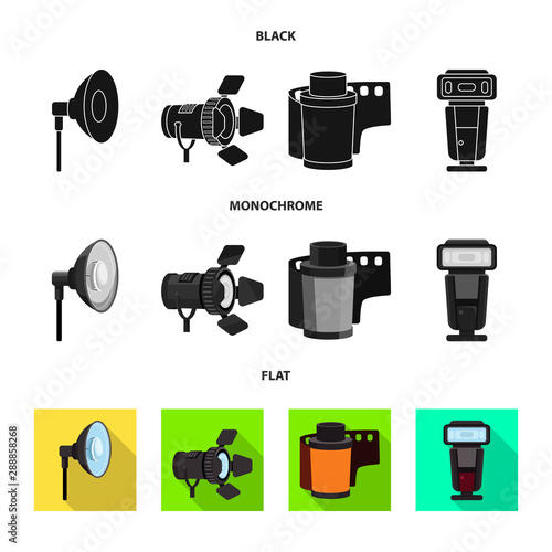 Vector illustration of photoshoot and work symbol. Collection of photoshoot and hobbies stock symbol for web.