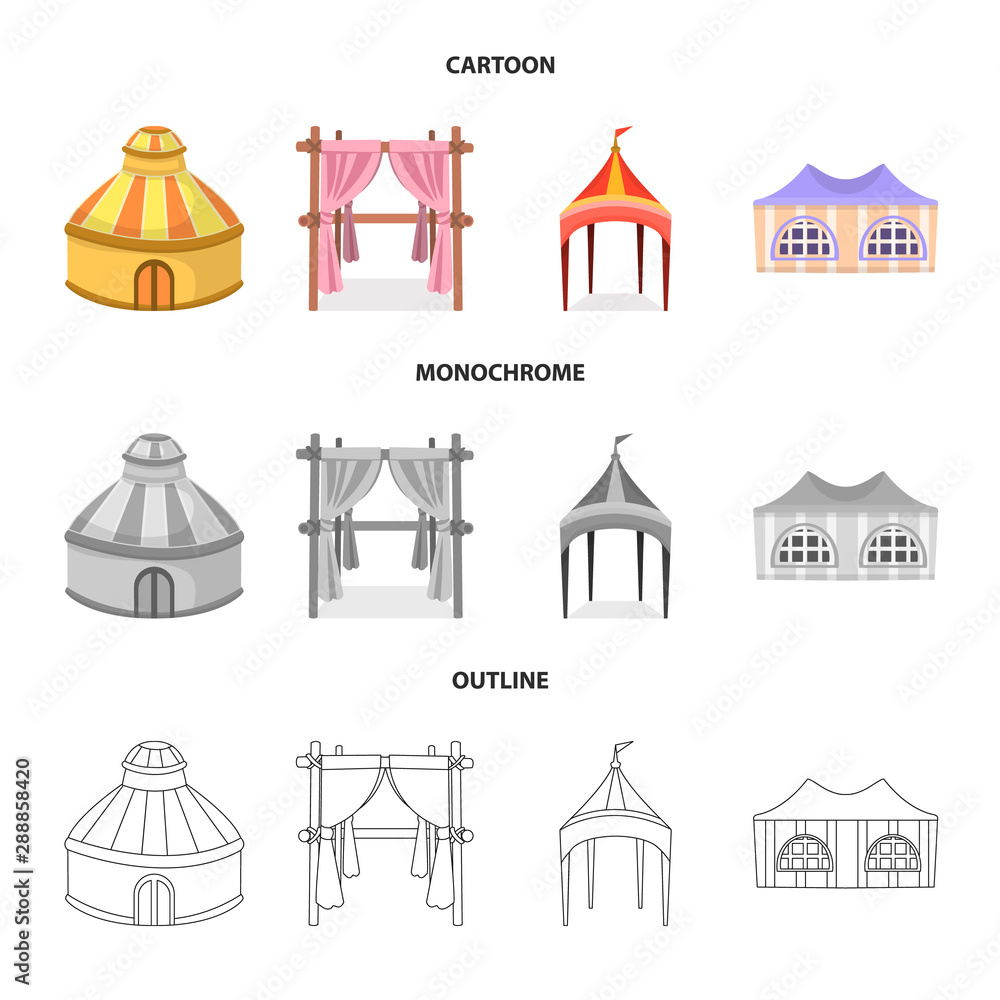 Isolated object of roof and folding sign. Collection of roof and architecture stock vector illustration.