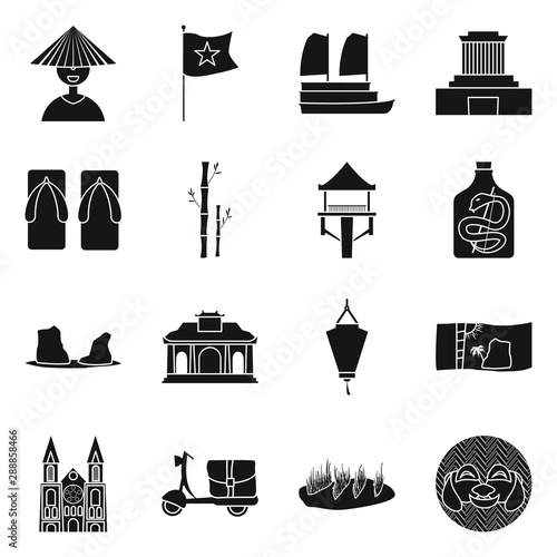 Isolated object of vietnam and traditional sign. Set of vietnam and culture stock vector illustration.