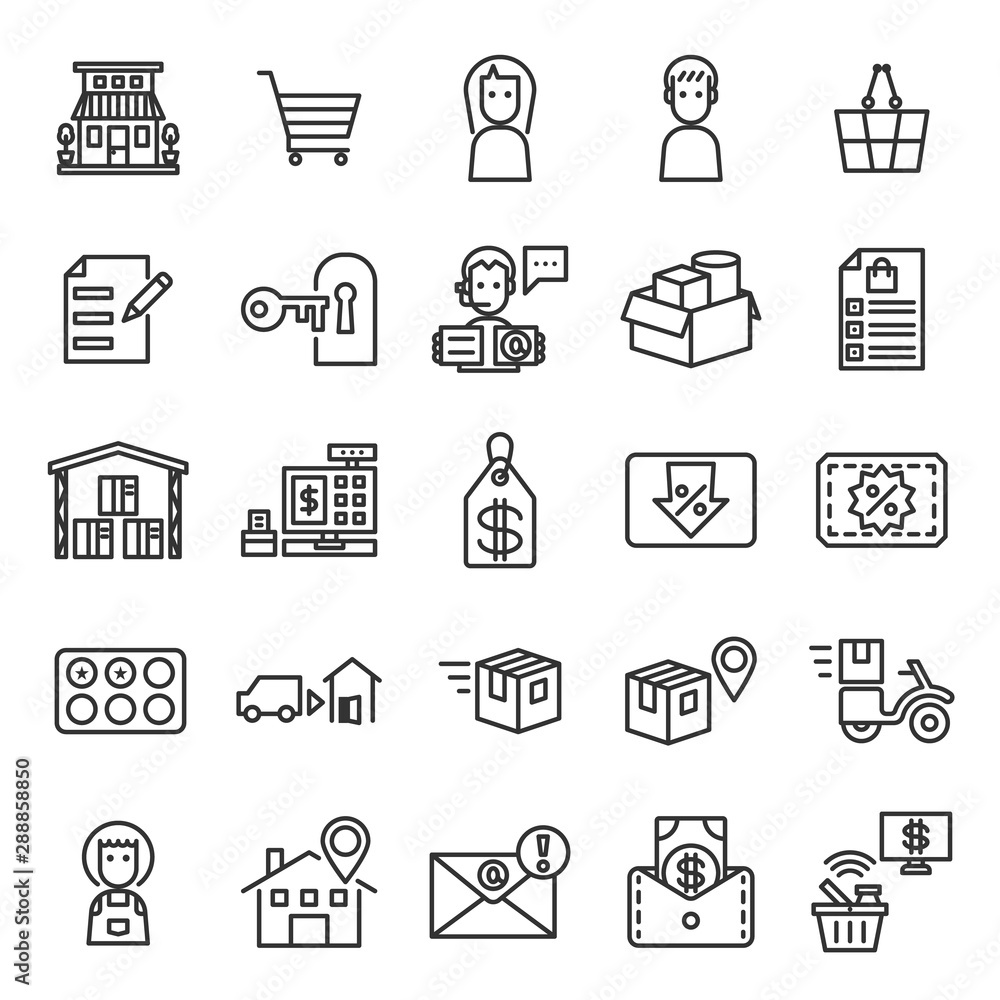 Store Management System Outline Icon Set Store Management System Outline Icon Set