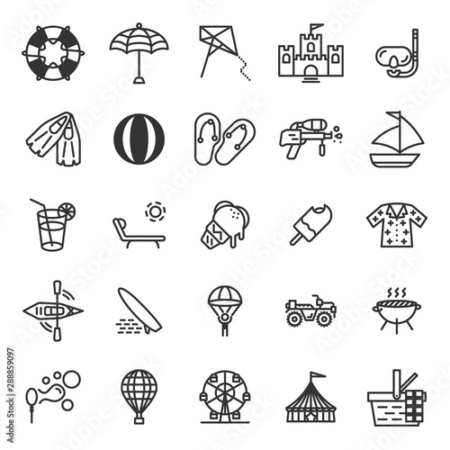 Summer Season and Holiday Outline Icon Set