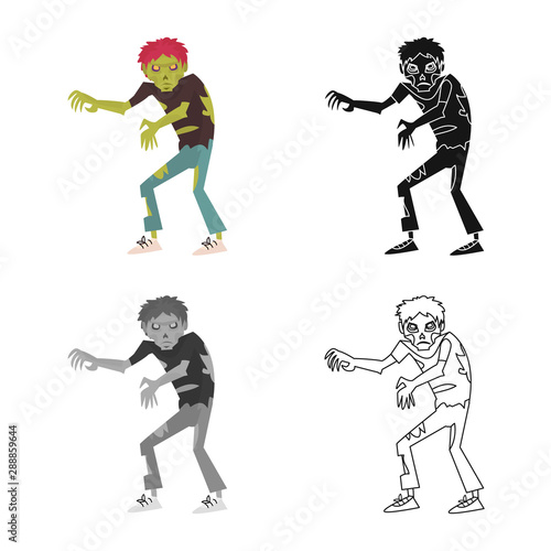 Vector illustration of zombie and man symbol. Set of zombie and monster stock vector illustration.