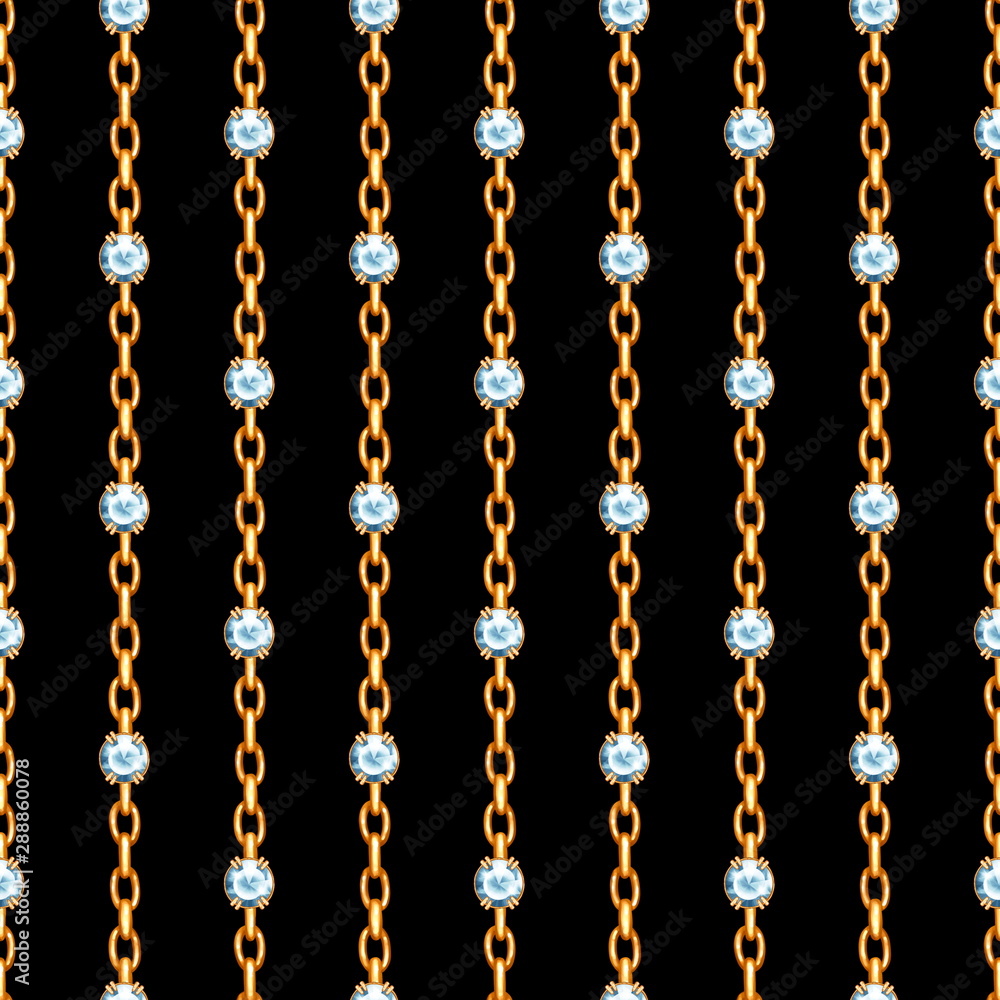 Gemstones and chains seamless patterns. Borders set isolated on white Gemstones and chains seamless patterns. Borders set isolated on white