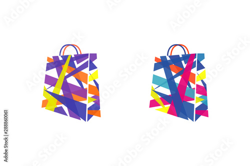 set of colorful abstract shopping bag for branding and corporate identity design. abstract modern