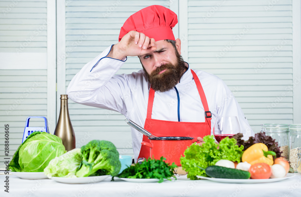 Vegetarian salad with fresh vegetables. Cuisine culinary. Vitamin. Dieting organic food. tired bearded man. chef recipe. Healthy food cooking. Mature hipster with beard. Dreaming about new recipe Vegetarian salad with fresh vegetables. Cuisine culinary. Vitamin. Dieting organic food. tired bearded man. chef recipe. Healthy food cooking. Mature hipster with beard. Dreaming about new recipe