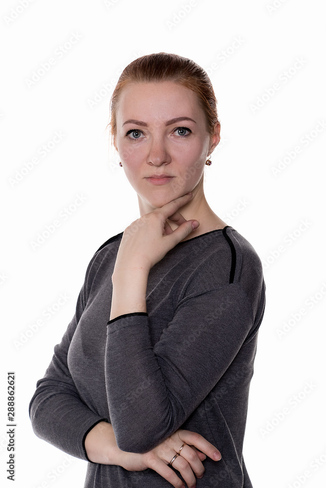 portrait of attractive young European ginger woman with beautiful eyes and face - on white background portrait of attractive young European ginger woman with beautiful eyes and face - on white background
