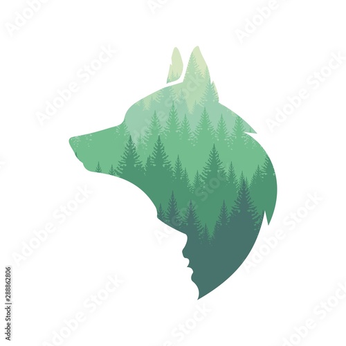 Profile of a man and a wolf