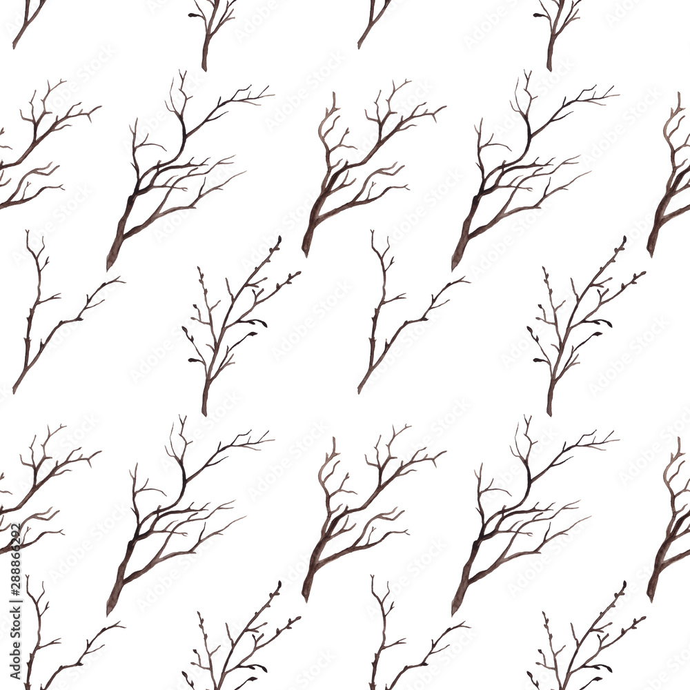 Obraz premium Watercolor paint with autumn and winter branches. Background for textile, packaging, notebooks, paper.