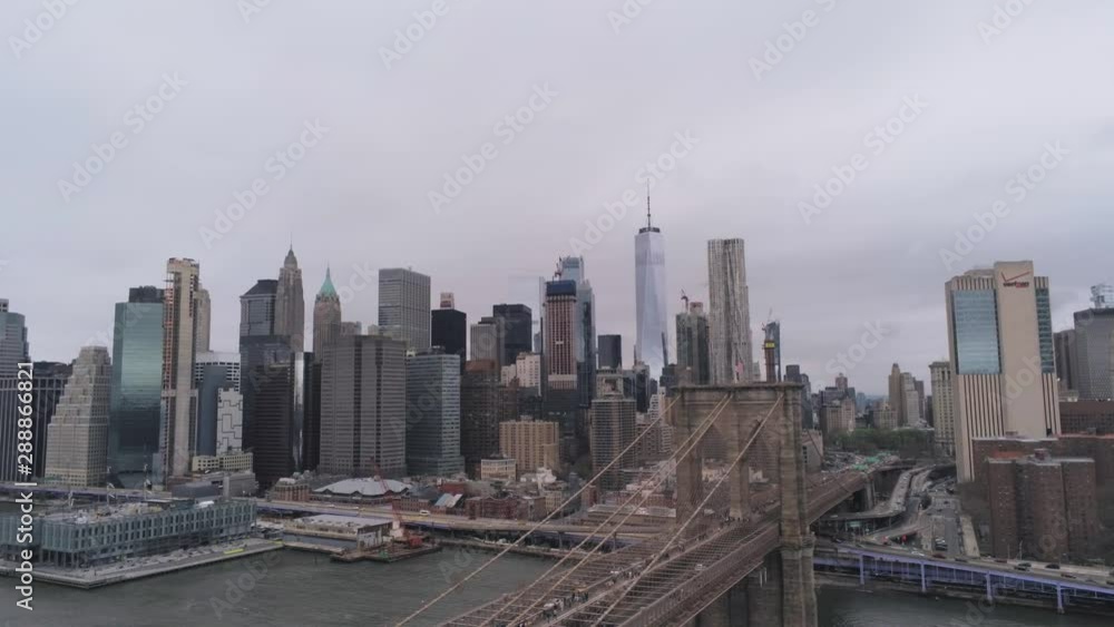 New York, USA, 2019. Brooklyn bridge and Manhattan. Aerial view, drone footage New York, USA, 2019. Brooklyn bridge and Manhattan. Aerial view, drone footage