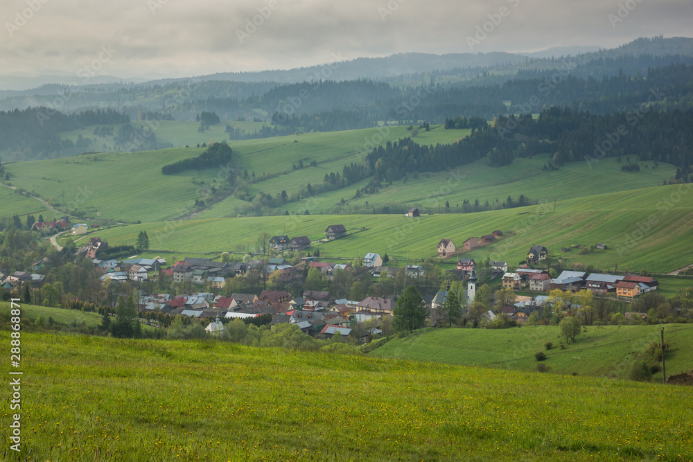 View from Grandeus on the Lapsze Wyzne village in Spisz region, Poland