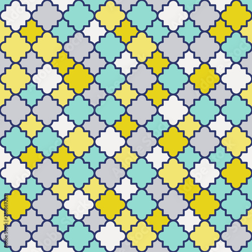 Multicolor Quatrefoil Lattice Pattern, seamless vector background