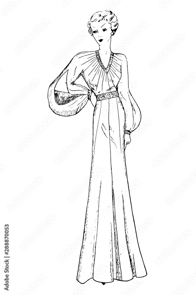 Representation of women's fashion in the 1920s - Vintage Illustration
