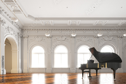 Wallpaper Mural black grand piano in white classic room 3d render Torontodigital.ca