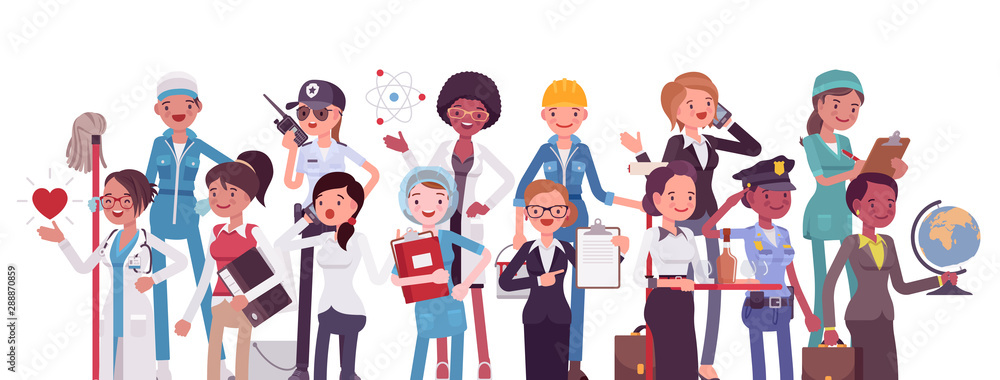 Professions and jobs, women occupations for career. Different employment,  female professional development training, life success. Vector flat style  cartoon illustration isolated on white background Stock Vector | Adobe Stock