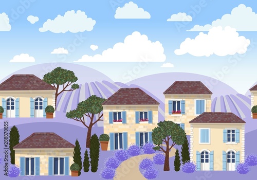 Vector seamless border with white french houses
