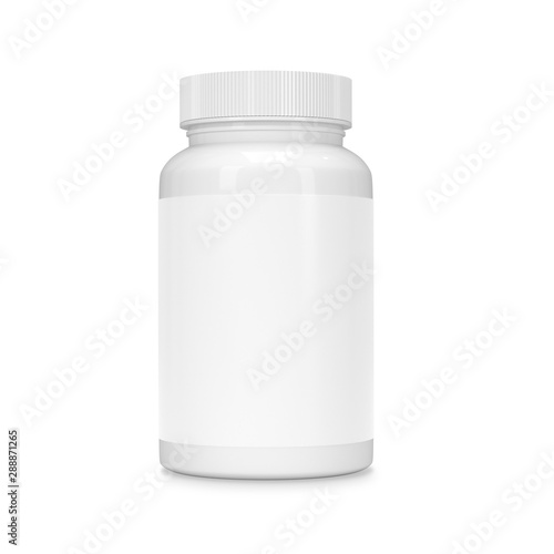 Food supplement package bottle for capsules isolated on white. 